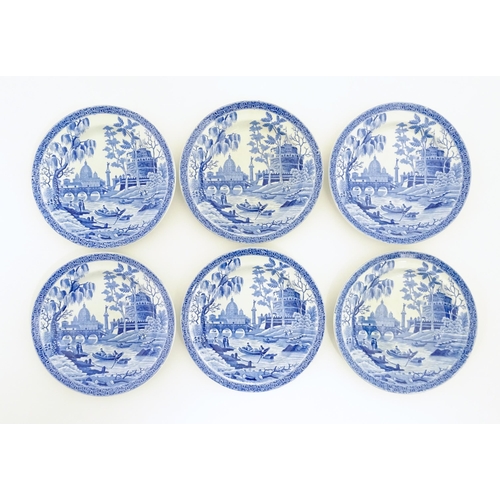 140 - Six Spode blue and white plates decorated in the Tibor pattern. Marked under. Approx. 6 1/4