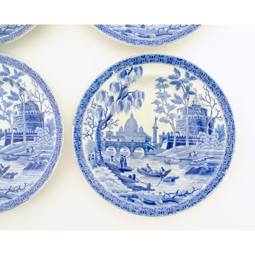 140 - Six Spode blue and white plates decorated in the Tibor pattern. Marked under. Approx. 6 1/4