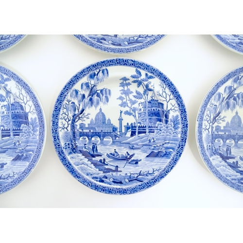 140 - Six Spode blue and white plates decorated in the Tibor pattern. Marked under. Approx. 6 1/4