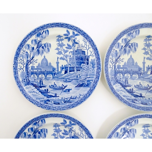 140 - Six Spode blue and white plates decorated in the Tibor pattern. Marked under. Approx. 6 1/4