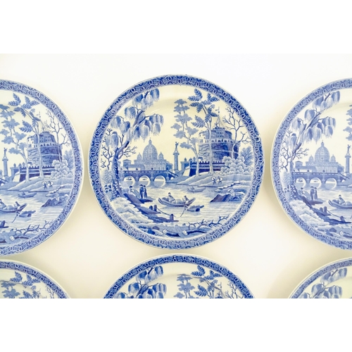 140 - Six Spode blue and white plates decorated in the Tibor pattern. Marked under. Approx. 6 1/4