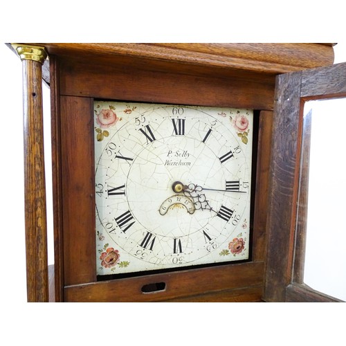 1432 - P Selby Wareham - Dorset : A late 18thC oak cased 30 hour longcase clock, the painted dial signed P.... 