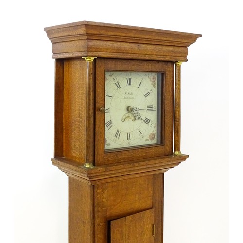 1432 - P Selby Wareham - Dorset : A late 18thC oak cased 30 hour longcase clock, the painted dial signed P.... 