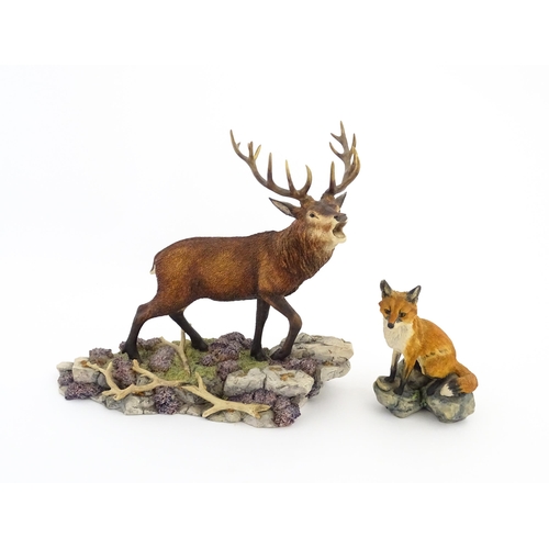 1120 - Two Border Fine Arts animal models comprising Highland Majesty B0220 by R. Roberts, and a seated fox... 