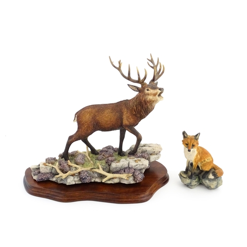 1120 - Two Border Fine Arts animal models comprising Highland Majesty B0220 by R. Roberts, and a seated fox... 