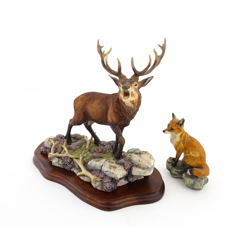 1120 - Two Border Fine Arts animal models comprising Highland Majesty B0220 by R. Roberts, and a seated fox... 