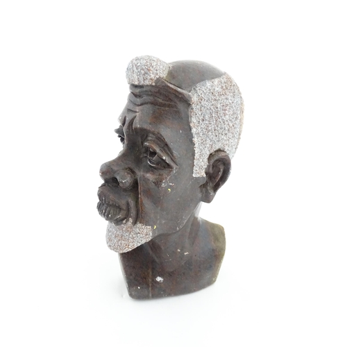 1146 - Ethnographic / Native / Tribal : An African carved soapstone bust modelled as the head of a bearded ... 