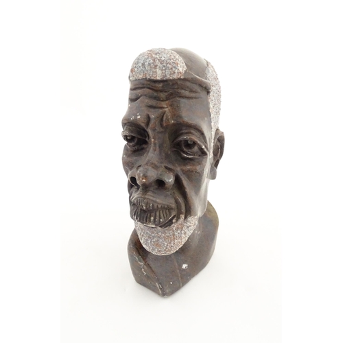 1146 - Ethnographic / Native / Tribal : An African carved soapstone bust modelled as the head of a bearded ... 