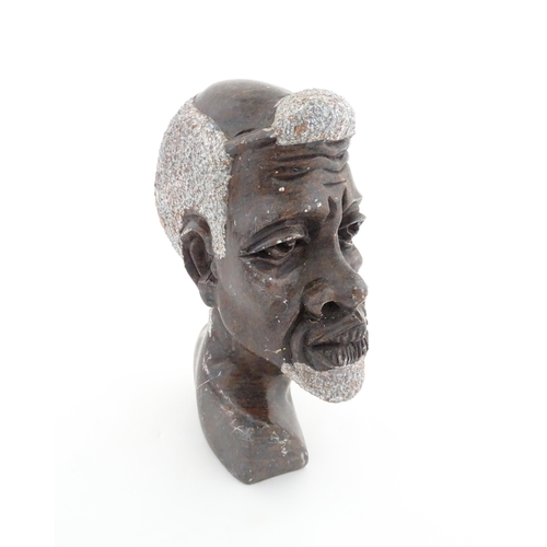 1146 - Ethnographic / Native / Tribal : An African carved soapstone bust modelled as the head of a bearded ... 