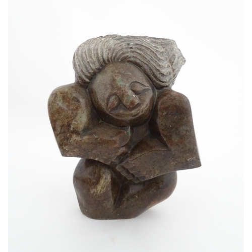 1147 - Ethnographic / Native / Tribal : An African carved soapstone sculpture depicting a stylised female f... 