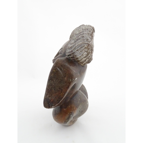 1147 - Ethnographic / Native / Tribal : An African carved soapstone sculpture depicting a stylised female f... 