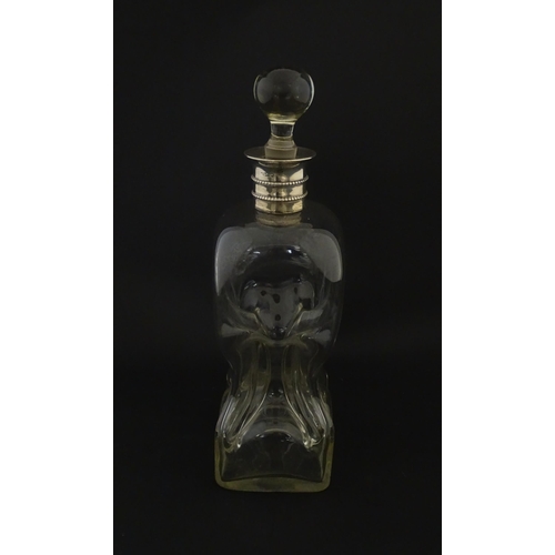 232 - A Victorian glass decanter with pinch detail and silver collar hallmarked Sheffield 1887 maker Marti... 