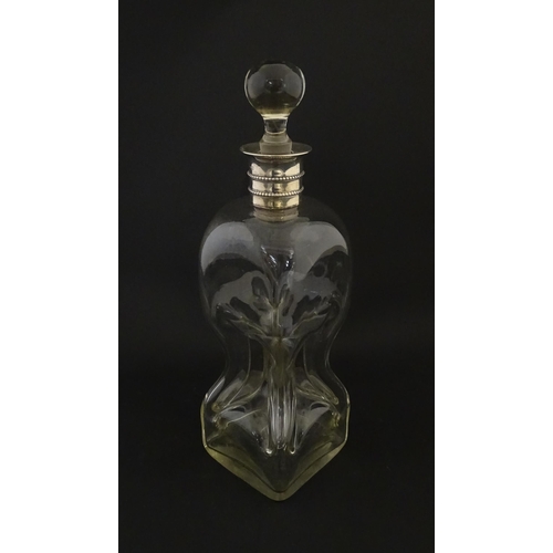 232 - A Victorian glass decanter with pinch detail and silver collar hallmarked Sheffield 1887 maker Marti... 