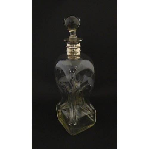 232 - A Victorian glass decanter with pinch detail and silver collar hallmarked Sheffield 1887 maker Marti... 