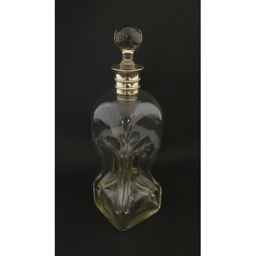 232 - A Victorian glass decanter with pinch detail and silver collar hallmarked Sheffield 1887 maker Marti... 