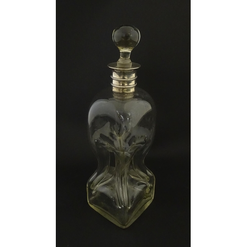 232 - A Victorian glass decanter with pinch detail and silver collar hallmarked Sheffield 1887 maker Marti... 