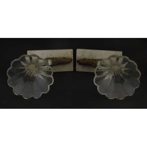 241 - A pair of Victorian epergnes the clear glass flutes with rams head support mounted on a rectangular ... 