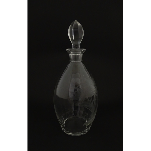 175 - A Rowland Ward glass decanter with engraved Safari animal detail. Unsigned  Approx. 11 1/4