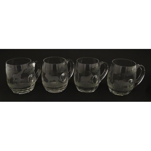 180 - Seven Rowland Ward pint mugs / glasses with engraved Safari animal detail. Unsigned. Approx. 4 1/2