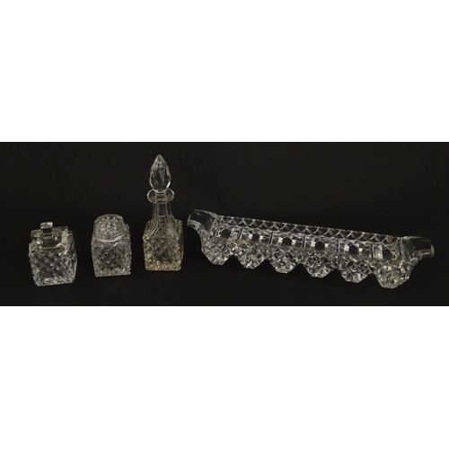 207 - Assorted glass items to include eleven knife rests, cruet, and candle stands of pricket form by Swar... 