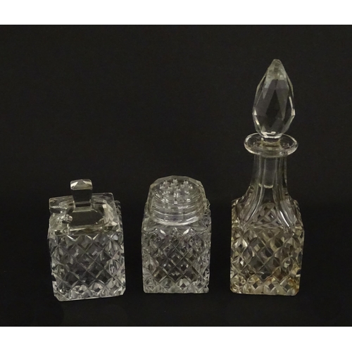 207 - Assorted glass items to include eleven knife rests, cruet, and candle stands of pricket form by Swar... 