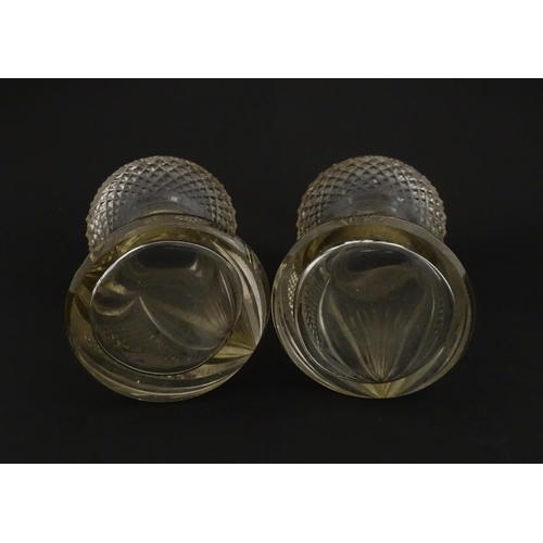 217 - A pair of cut glass vases with silver rims in the style of hyacinth vases, hallmarked Birmingham 190... 