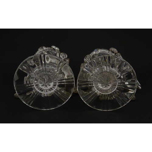 218 - A pair of 20thC cut glass table lustres / candle stands. Approx. 7