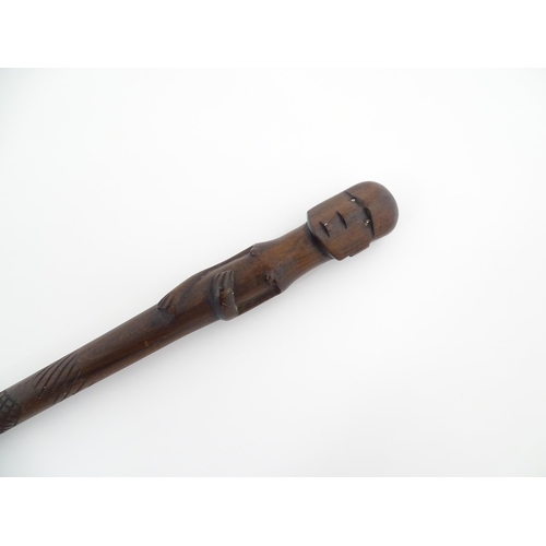 1145 - Ethnographic / Native / Tribal : An Australian Aboriginal hardwood walking stick / cane with cross h... 