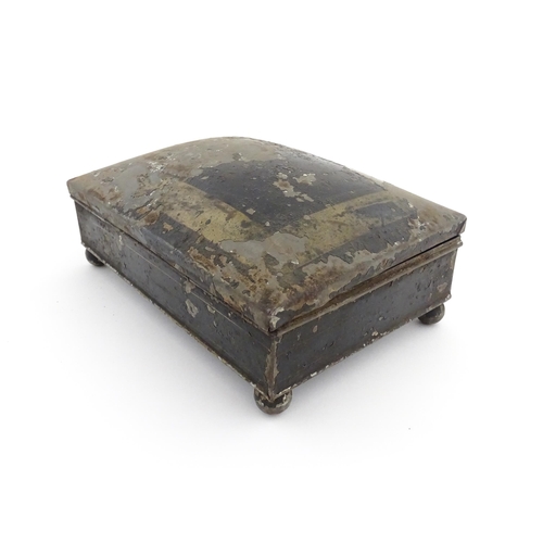 1157 - A Victorian tole peinte spice box opening to reveal twin hinged lids each concealing three sections,... 