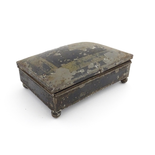 1157 - A Victorian tole peinte spice box opening to reveal twin hinged lids each concealing three sections,... 