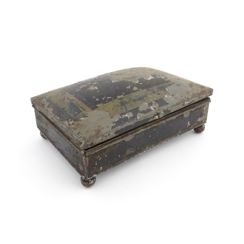 1157 - A Victorian tole peinte spice box opening to reveal twin hinged lids each concealing three sections,... 