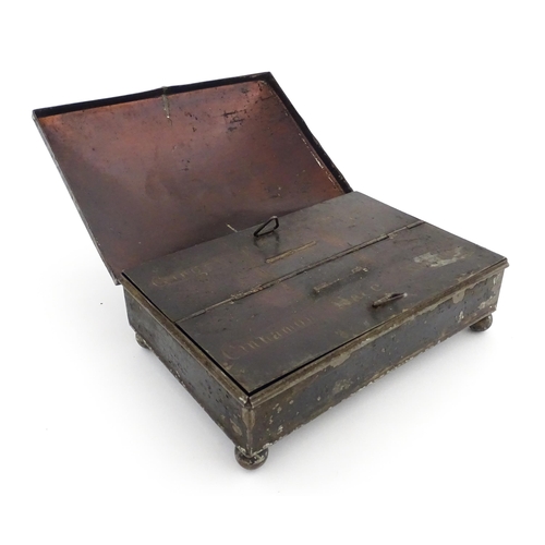 1157 - A Victorian tole peinte spice box opening to reveal twin hinged lids each concealing three sections,... 