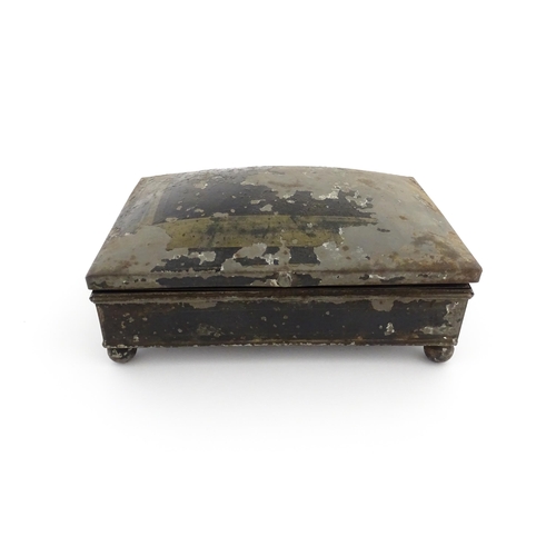 1157 - A Victorian tole peinte spice box opening to reveal twin hinged lids each concealing three sections,... 