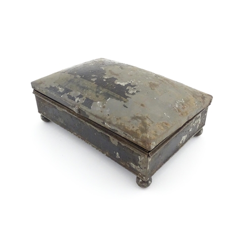 1157 - A Victorian tole peinte spice box opening to reveal twin hinged lids each concealing three sections,... 