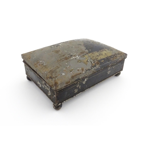 1157 - A Victorian tole peinte spice box opening to reveal twin hinged lids each concealing three sections,... 