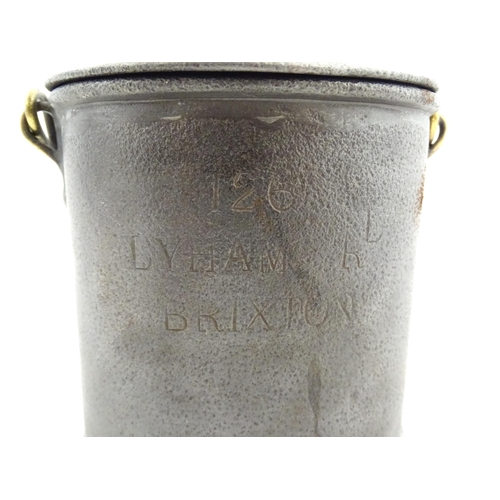 1169 - A 20thC Hanamada dairy / cream can the body engraved 126 Lyham Rd Brixton, the lid titled Sussex Fm ... 