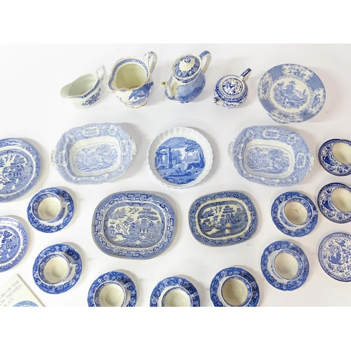 171A - A quantity of assorted blue and white wares to include Palissy Pottery coffee / hot water pot, cups,... 