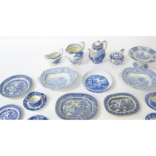 171A - A quantity of assorted blue and white wares to include Palissy Pottery coffee / hot water pot, cups,... 