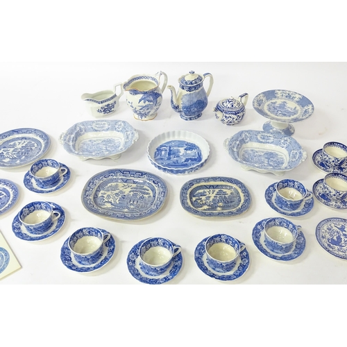 171A - A quantity of assorted blue and white wares to include Palissy Pottery coffee / hot water pot, cups,... 