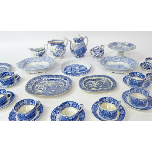 171A - A quantity of assorted blue and white wares to include Palissy Pottery coffee / hot water pot, cups,... 