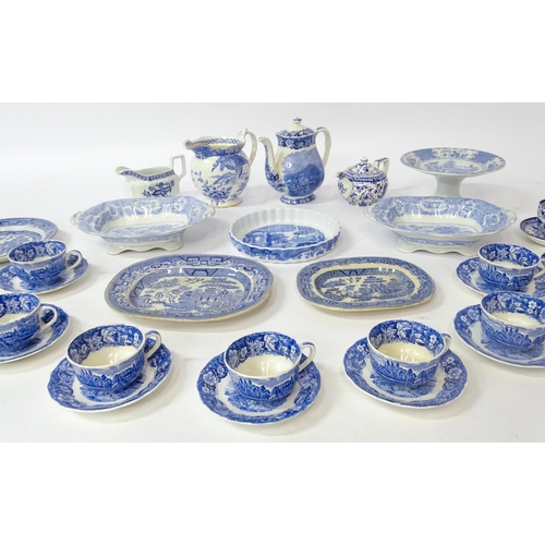 171A - A quantity of assorted blue and white wares to include Palissy Pottery coffee / hot water pot, cups,... 