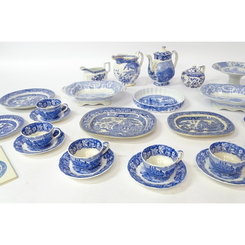 171A - A quantity of assorted blue and white wares to include Palissy Pottery coffee / hot water pot, cups,... 