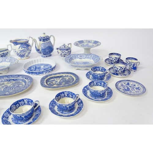 171A - A quantity of assorted blue and white wares to include Palissy Pottery coffee / hot water pot, cups,... 