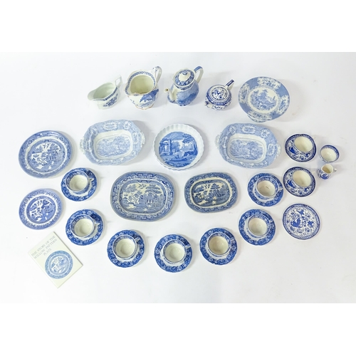 171A - A quantity of assorted blue and white wares to include Palissy Pottery coffee / hot water pot, cups,... 