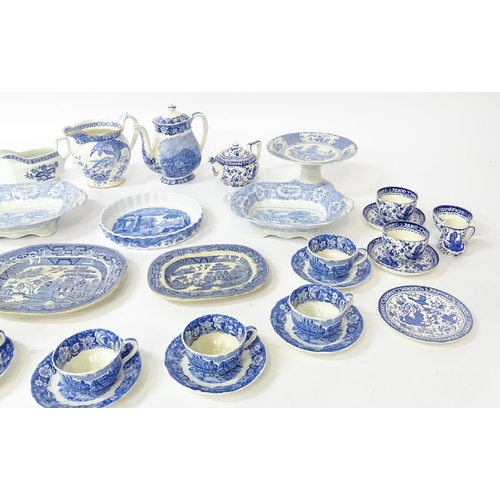 171A - A quantity of assorted blue and white wares to include Palissy Pottery coffee / hot water pot, cups,... 