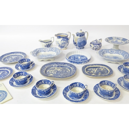 171A - A quantity of assorted blue and white wares to include Palissy Pottery coffee / hot water pot, cups,... 