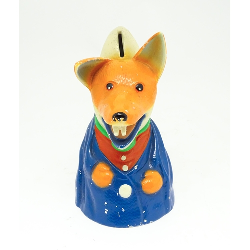 947 - A 20thC novelty cast money box modelled as Basil Brush Ivan Owen & Peter Firmin. Approx. 8