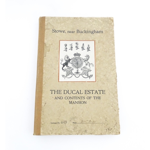 1963 - Book - Local Buckinghamshire Interest : Stowe , Near Buckingham , The auction catalogue for the nine... 