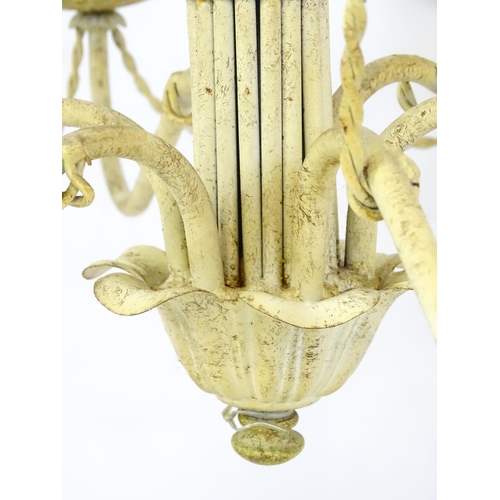 1406 - Two pendant ceiling lights / electroliers formed as stylised hot air balloons and having six branche... 