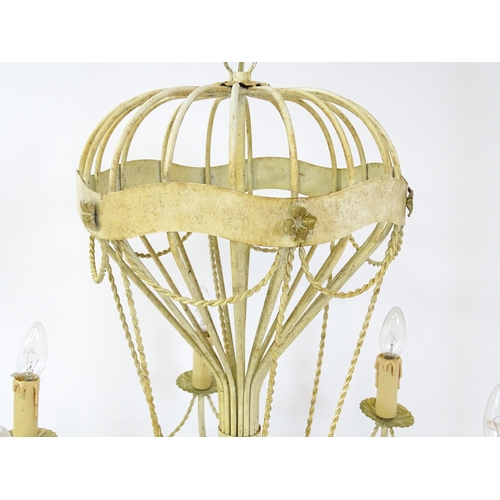 1406 - Two pendant ceiling lights / electroliers formed as stylised hot air balloons and having six branche... 